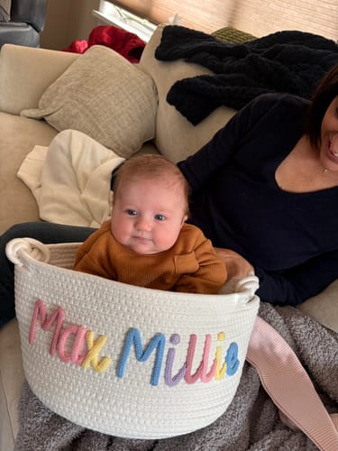 Michele P. review of Baby Knits™ Multicolor Personalized Knitted Basket image 1 out of 1