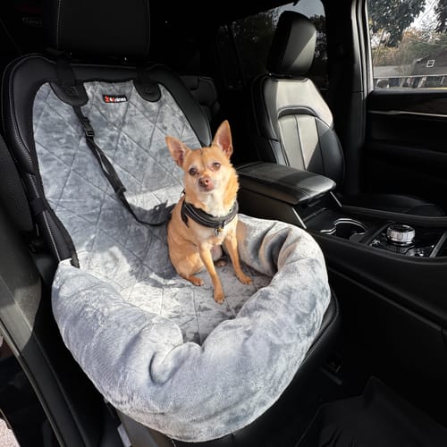 Customer photo review of Dog Car Seat – Plush Travel Dog Bed for Small and Medium Dogs