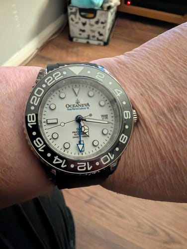 Customer photo review of Oceaneva 6000m GMT FULL LUME dial Deep Marine Explorer VI Grade 5 Titanium Automatic Watch