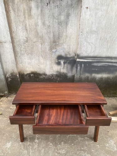 Customer photo review of Mid Century Wooden Writing Desk With Drawers And Shelf For Home Office