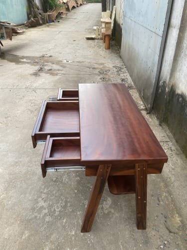 Customer photo review of Mid Century Wooden Writing Desk With Drawers And Shelf For Home Office