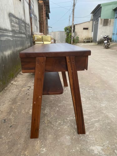 Customer photo review of Mid Century Wooden Writing Desk With Drawers And Shelf For Home Office