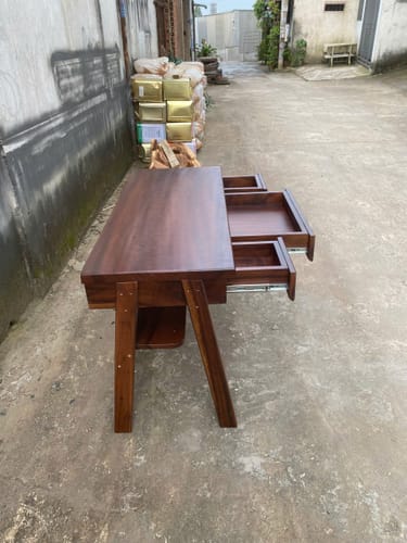 Customer photo review of Mid Century Wooden Writing Desk With Drawers And Shelf For Home Office