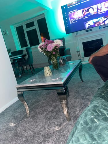 Customer photo review of Vienna Round Grey Marble Dining Table With Chelsea Lion Grey Knocker Velvet Chairs
