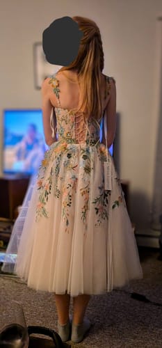 Customer photo review of Embroidery Floral Corset Ivory Dress with Removable Tie Straps