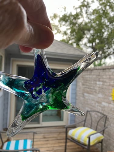 Customer photo review of Dichroic Starfish Suncatcher with Infused Cremains