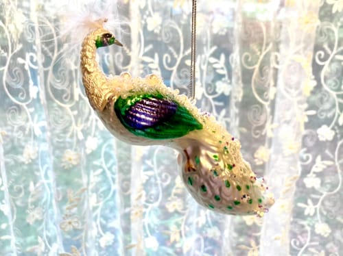 Customer photo review of Elegant Winter Peacock Glass Christmas Ornament
