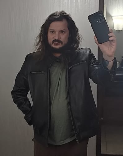 Customer photo review of Bandit Black Cafe Racer Heavy Leather Jacket