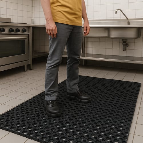 Customer photo review of Extra Heavy Duty Open Ring Wet Area Matting - Slip-Resistant, Anti-Fatigue Rubber Mats for Wet Areas, Black, 23mm Thick