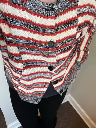 Customer photo review of Miriam Oversized Cardigan - Multi Knit :: Sunset Stripe