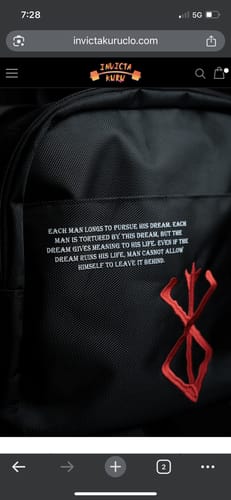 Customer photo review of Black Swordsman Duffle Bag