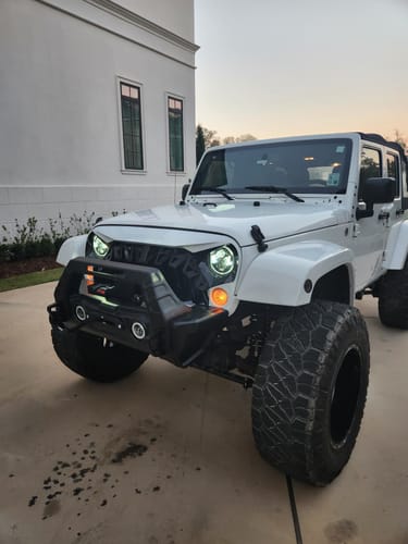 Customer photo review of White & Black Shark Grille & RGB Halo Headlights & RGB Halo Fog Lights Combo for 07-18 Wrangler JK
