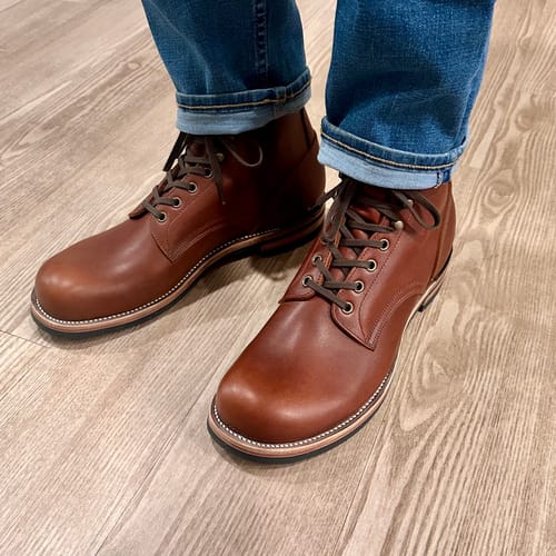 Customer photo review of Munson Plain Toe Logging Boot -luosjiet®boots - Brown Full Grain oiled Cowhide