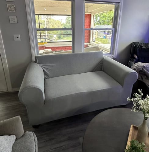 Customer photo review of Stretch Sofa Cover - Washable Slipcover for Couch, Non-Slip Elastic Furniture Protector - Pet & Kid-Friendly
