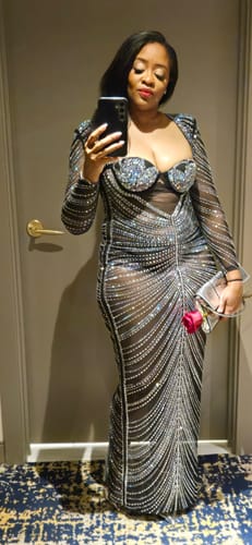 Customer photo review of Molly Rhinestone Maxi Dress - Black