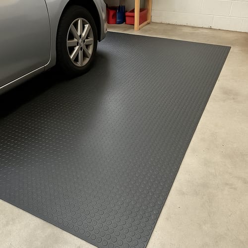 Customer photo review of Heavy-Duty Rubber Garage Flooring R11 Slip Rated Oil Resistant Dot Penny Pattern Cut by the Metre