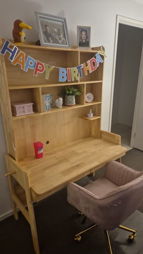 Customer photo review of Bahid Study Desks/Solid Wood Study Desk with Shelf/Home Office/Natural wood color