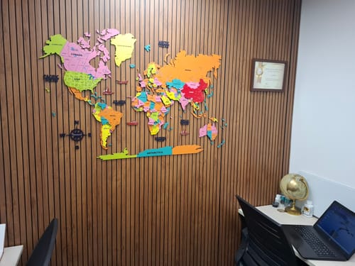 Customer photo review of 3D Colorful Wooden World Map for wall
