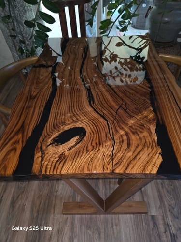 Customer photo review of Live Edge Dining Table - Chestnut Epoxy Farmhouse Table