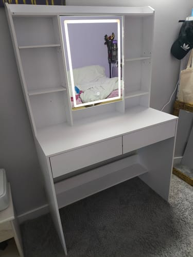 Customer photo review of Τραπέζι Μπουντουάρ Μακιγιάζ Tουαλέτας Κρεβατοκάμαρας Καθρέφτης Με Ντουλάπι Λευκό με Φωτισμό LED Ρυθμιζόμενη Φωτεινότητα RD-T123T14