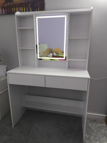 Customer photo review of Τραπέζι Μπουντουάρ Μακιγιάζ Tουαλέτας Κρεβατοκάμαρας Καθρέφτης Με Ντουλάπι Λευκό με Φωτισμό LED Ρυθμιζόμενη Φωτεινότητα RD-T123T14