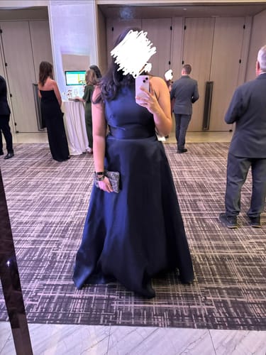 Customer photo review of Noelle Navy Gown by ML Monique Lhuillier - RENTAL