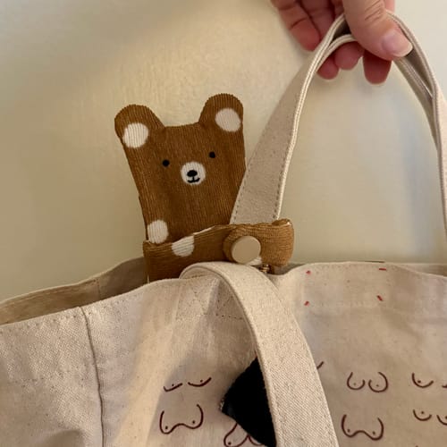 Customer photo review of Hugging Bear Zipper Pouch — Handmade Bag Charm