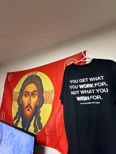 Customer photo review of "WORK" Tee