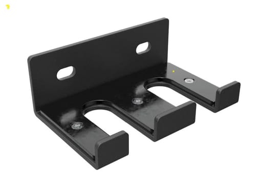 Kundenbild des schwarzen Barbell Hook für die vertikale Lagerung von zwei Hantelstangen.