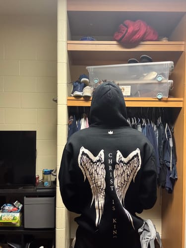 Customer photo review of Christ Is King Wing Hoodie