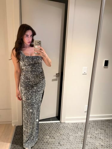 Customer photo review of Monroe Sequin Gown by HELSI - RENTAL