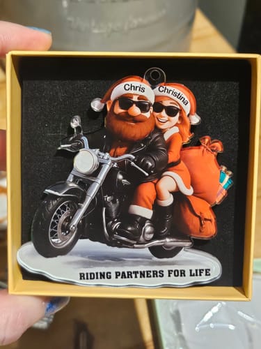 Customer photo review of Personalized Motorcycle Couple Acrylic Ornament With Names & Icon Design | Christmas Tree Decoration Perfect For Couple