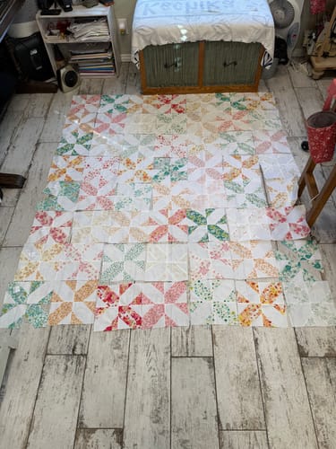Customer photo review of Bloomcross Precut Quilt Kit Featuring Art Gallery Bloomcore