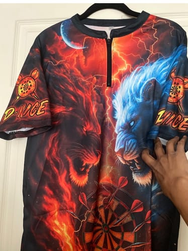 Customer photo review of Maxcorners Dart Shirt Lion Fire vs Ice Design Multioptions Personalized Name, Team Name Unisex 3D Shirt (4 Colors)