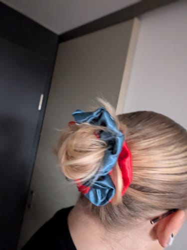 Customer photo review of CLAIRE - Satin Scrunchie | Santa Red