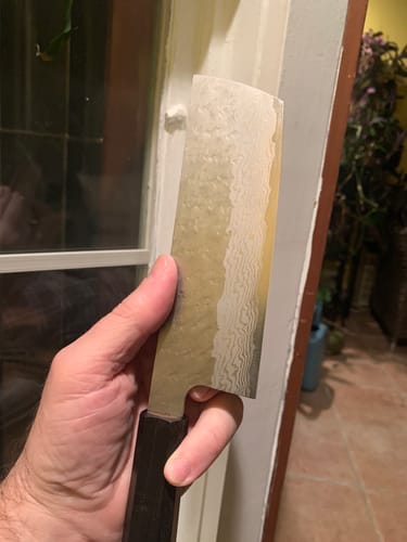Customer photo review of Nigara Hamono Tsuchime Damascus Nakiri 140mm