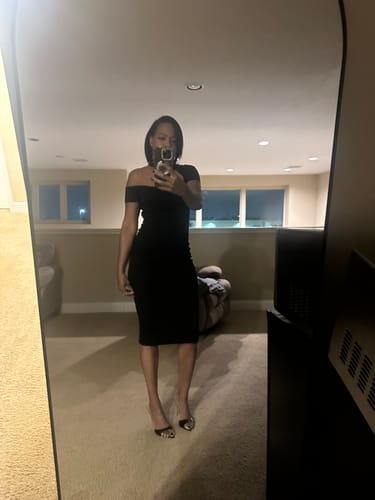 Customer photo review of Eryndra Mock Neck Cut Out Midi Dress - Black