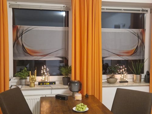 Customer photo review of Schiebegardine Motiv "Waves orange grey"
