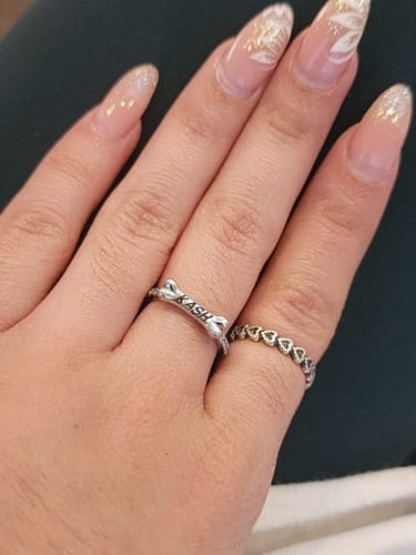 Customer photo review of Custom dog bone name ring