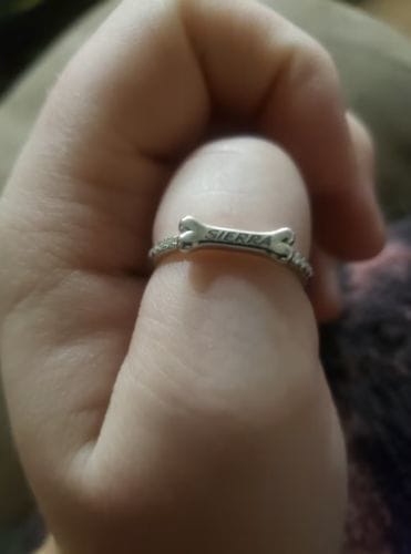 Customer photo review of Custom dog bone name ring