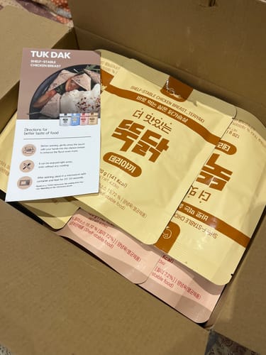 Customer photo review of Shelf-Stable Chicken Breast Mixed 20 Pack – Try all flavours