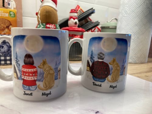 Customer photo review of People and Pets Mug - Chose Dogs, Cats, Men, Women & Message - Live Preview