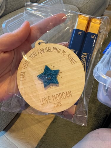 Customer photo review of You're a Star Teacher Christmas Bauble