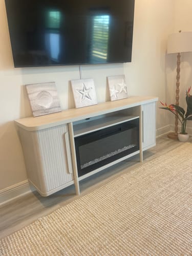 Customer photo review of Portman 66" Slatted Door Electric Fireplace TV Stand