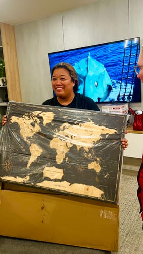Customer photo review of Pinnable World Journey Map • Rustic Gold
