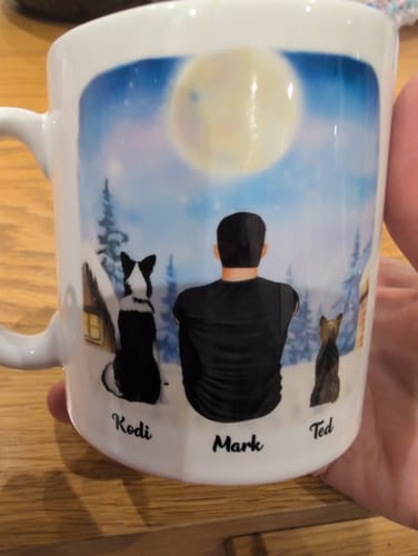 Customer photo review of Man & Pets- Life is better with Pets- Personalised Dog Mug