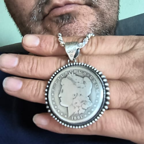 Customer photo review of Genuine 90% Silver 1894 US Morgan Dollar Decorated Unisex Pendant