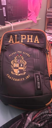 Customer photo review of Alpha Phi Alpha Embroidered Black and Gold Backpack