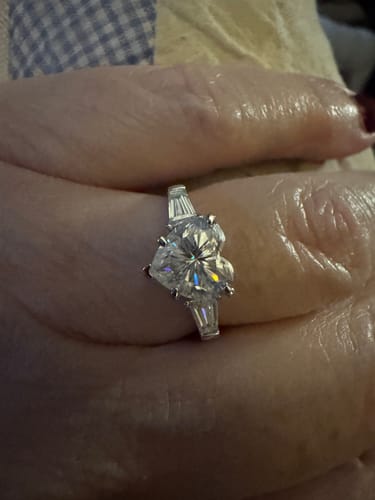 Customer photo review of Three Stone Heart Moissanite Tapered Baguette Engagement Ring
