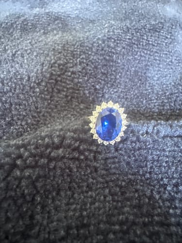 Customer photo review of 4.0 Carat Louily Luxurious Halo Oval Cut Blue/Red Sapphire Engagement Ring In Sterling Silver